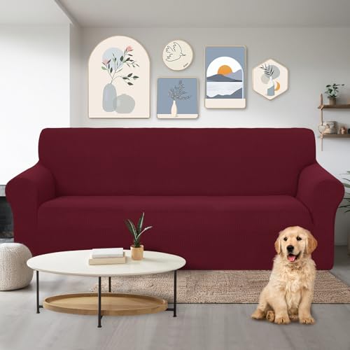 Stretch Couch Cover Slipcover for 3 Cushion Sofa (Burgundy / Sofa)