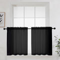 Short Sheer Curtains 24 Inches Long 2 Panels for Bathroom Window (Black / 42"W x 24"L (Pack of 2))