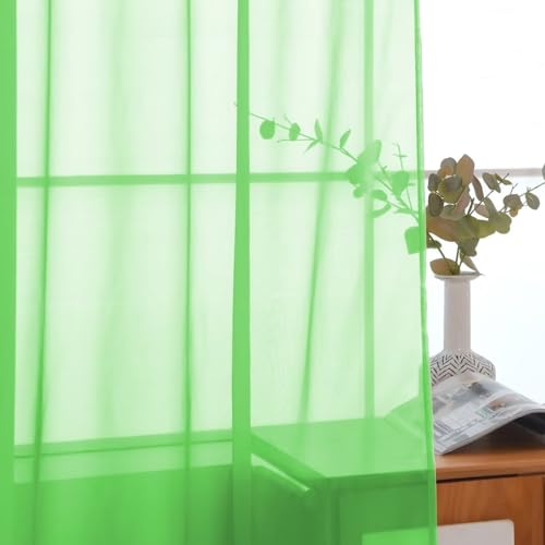 Sheer Voile Window Treatment Rod Pocket Curtain Panels for Kitchen Bedroom Living Room Drapes Sunlight Filtering Privacy Semi Home Decor Assorted Colors Sizes (Sharp Green / 52"W x 63"L (Pack of 2))