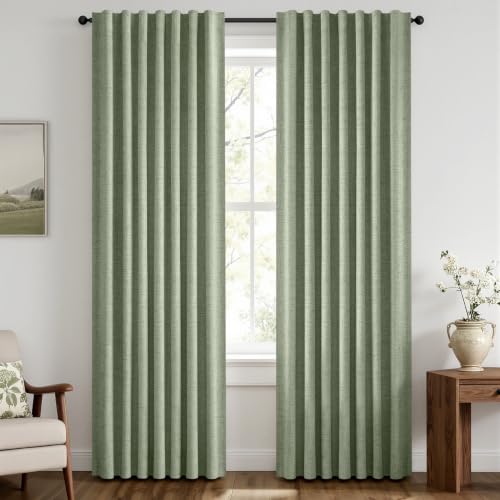 100% Blackout Linen Curtains 42 x 72 Inch Sage Green 2 Panels (Sage Green / 42"W x 72"L (Pack of 2))