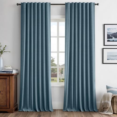 100% Blackout Linen Curtains 42 x 108 Inch Stone Blue 2 Panel (Stone Blue / 42"W x 108"L (Pack of 2))