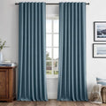100% Blackout Linen Curtains 42 x 108 Inch Stone Blue 2 Panel (Stone Blue / 42"W x 108"L (Pack of 2))