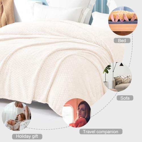 Soft Fleece Bed Blanket Queen Size (Off White / Queen ( 90x90 IN ))
