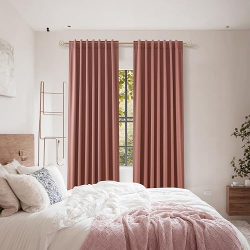 Dusty Rose 100% Blackout Linen Curtains 108 Inch Length 2 Panels Set for Girls Bedroom Back Tab Thermal Insulated Black Out Drapes Room Darkening Farmhouse Style for Bedroom Window Curtains 52x108 (Dusty Rose / 52"W x 108"L (Pack of 2))