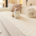 Velvet Sectional Couch Covers for Dogs (Beige White / 1PC/27.6"x83"/3 Seats & Long "L" Part)
