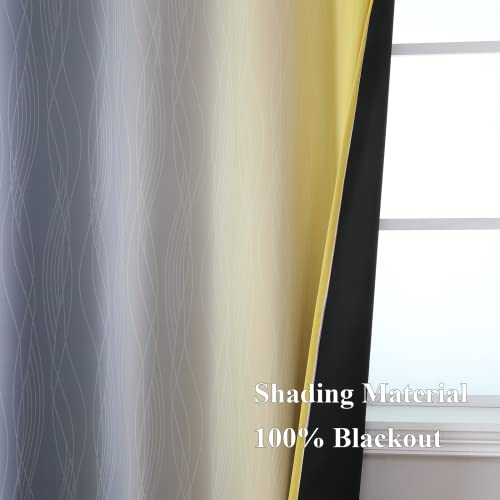 Grey and Yellow Ombre Blackout Curtains for Living Room 42Wx72L Inch Length (Yellow and Grey / 42"W x 72"L (Pack of 2))