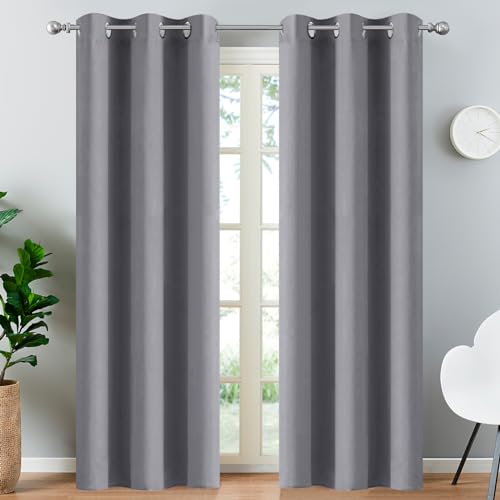Blackout Curtains Room Darkening Thermal Insulated Window Panels (Grey / 38"W x 90"L (Pack of 2))
