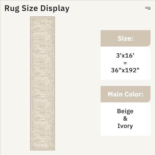 Washable 3x16 Hallway Runner Rug Non (Beige / 3' x 16' (Runner))