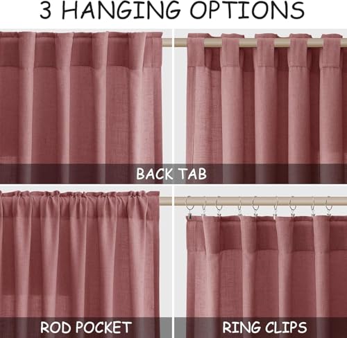 Canyon Rose Linen 144 Inch Curtains for Living Room Light Filtering Semi Sheer Curtain Back Tab Modern Farmhouse Decor Elegant Girl Drapes Floor to Ceiling High Window for Bedroom 52x144 (52"W x 144"L (Pack of 2) / Canyon Rose)