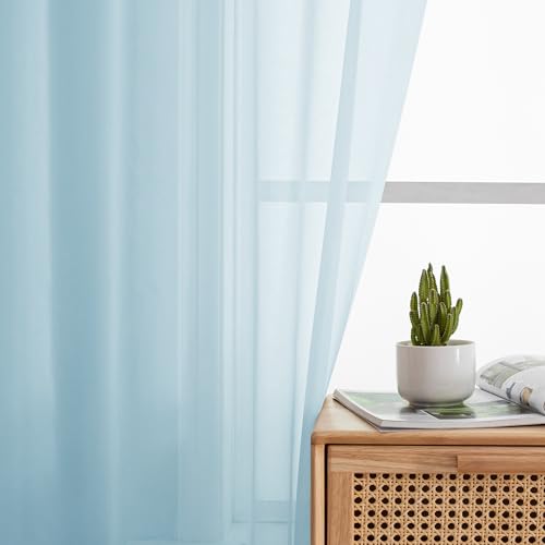 Sky Blue Sheer Curtains 63 Inch Length 2 Panels (Sky Blue / 42"W x 63"L (Pack of 2))