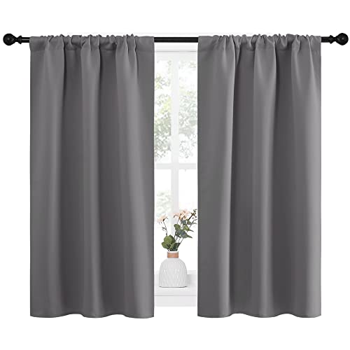Grey Blackout Curtains for Bedroom 34" Wide x 45" Long 2 Panels (Grey / 34"W x 45"L (Pack of 2))