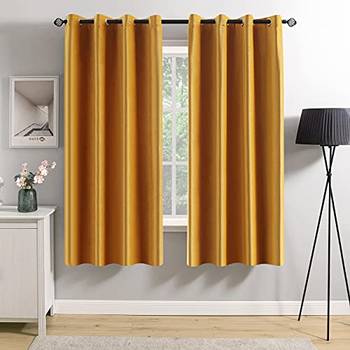 Velvet Curtains Mustard Yellow 52 x 63 Inch Length Set of 2 (Mustard Yellow / 52"W x 63"L (Pack of 2))