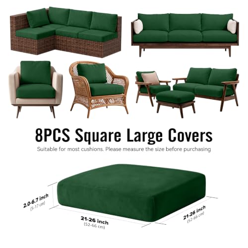 8Pcs Outdoor Cushion Covers (Dark-green / Square-large + Square)