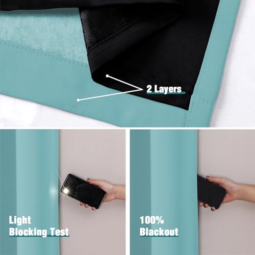 100% Blackout Curtains for Bedroom 54 Inches Long 2 Panels Set (42"W x 54"L (Pack of 2) / Aqua)
