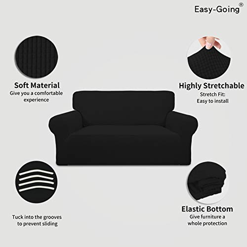 Stretch Loveseat Couch Covers Washable Black (Medium Loveseat / Black)