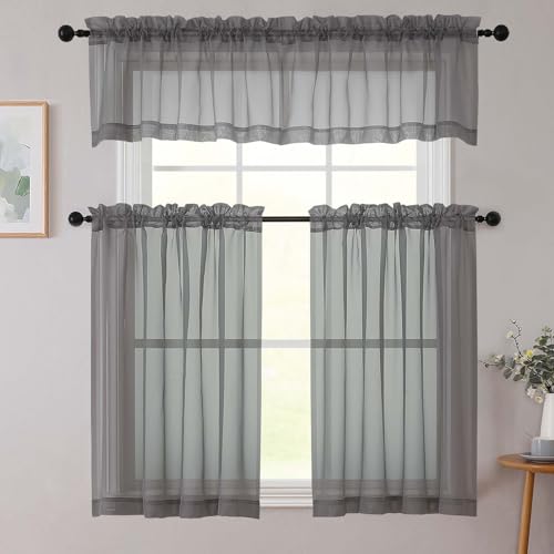 Cafe Curtains 36 Inch Length Tier 2 Pieces (Grey / 42"W x 36"L (Pack of 2))