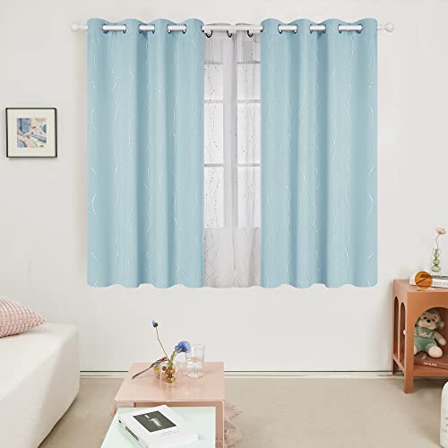 Living Room Curtains 63 Inches Long (Light Blue/Wave Dots / 52"W x 63"L (Pack of 2))