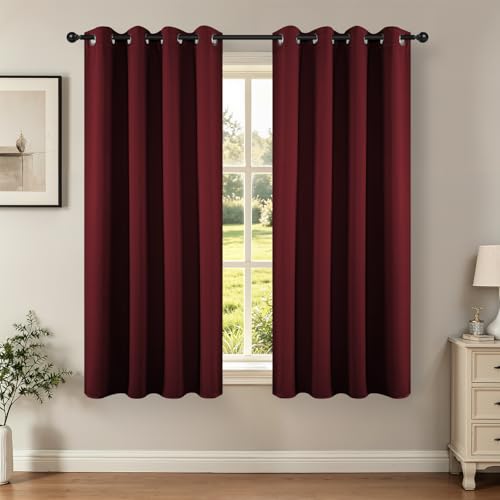 Blackout Curtains for Bedroom 72 Inch Drapes 2 Panels Burgundy (Burgundy Red / 42"W x 72"L (Pack of 2))