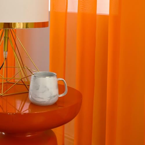 Basic Rod Pocket Sheer Voile Window Curtain Panels Orange 1 Pair 2 Panels 26 Width 24 Inch Long for Kitchen Bedroom Children Living Room Yard（Orange (Orange / 26"W x 24"L (Pack of 2))