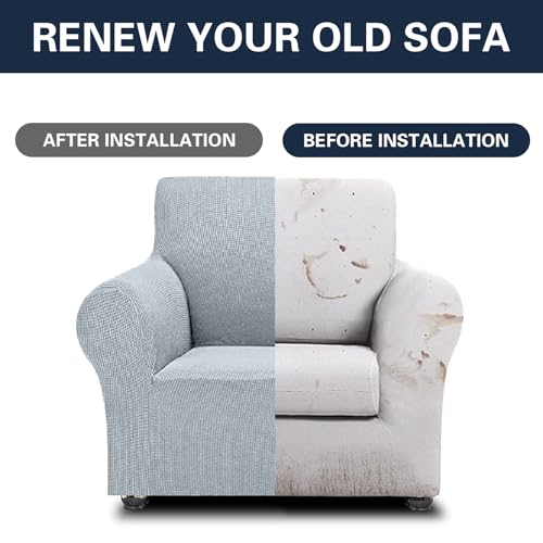 2026 New Stretch Chair Sofa Slipcovers Couch Cover for 1 Seater Furniture Protector Sofa Covers with Elastic Bottom Jacquard Fabric Small Checks for Pets (Silver / Chair)
