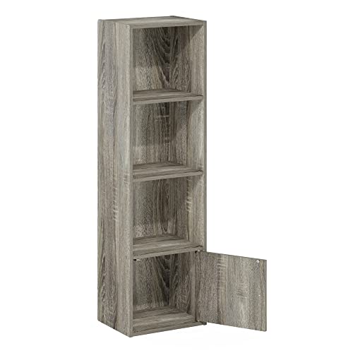 Luder Shelf Bookcase with 1 Door Storage Cabinet (French Oak / 4-Cube with Cabinet)