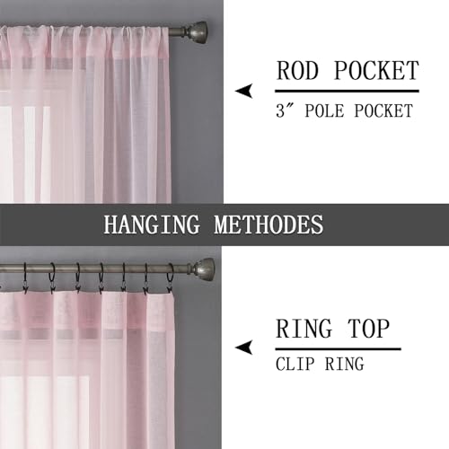 Sheer Curtains Bedroom Linen Textured Curtain Sheers Light Filtering Voile Rod Pocket Curtains for Living Room (38"W x 84"L (Pack of 2) / Pink)