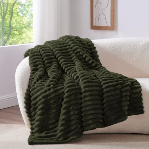 Ribbed Twin Blanket for Couch & Bed (Olive Green / Twin(60"x80"))
