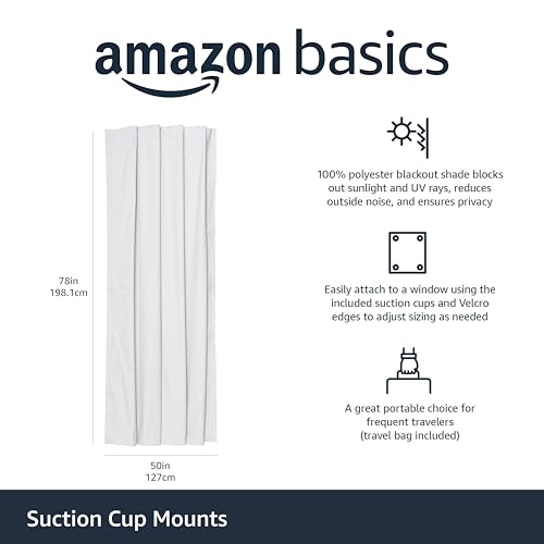 Portable Room Darkening Light Blocking Blackout Curtain Shade with Suction Cups (White / 1-Pack)