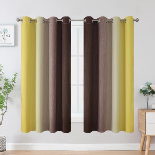 Brown and Yellow Blackout Curtains 52Wx63L Inch 2 Panels (Brown and Yellow / 52"W x 63"L (Pack of 2))