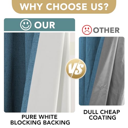 Linen Blackout Curtains Durable Thick Textured Linen Look 100% Blackout Patio Door Curtain Anti Rust Grommet Extra Wide Sliding Door Curtain Panel (Blue Sapphire / 100"W x 84"L (Pack of 1))