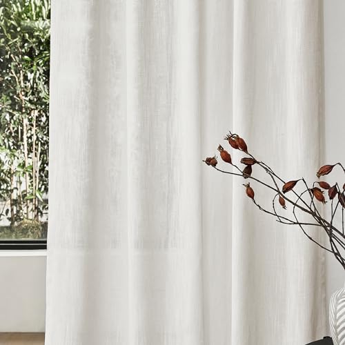 Short Curtains for Bedroom Small Windows (50"W x 54"L (Pack of 2) / Beige White)