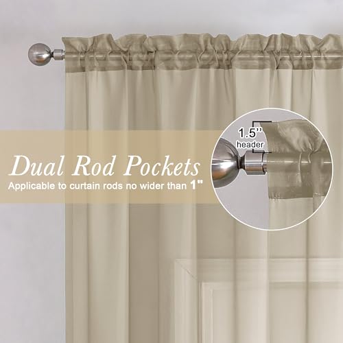 Taupe Sheer Curtains for Bedroom Decor 84 Inches Long 2 Pcs (Taupe / 59"W x 84"L (Pack of 2))