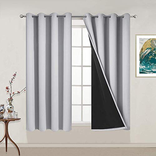 Light Grey 100% Blackout Curtains 54 Inches Long 52" Wide 2 Panel (52"W x 54"L (Pack of 2) / Light Grey)