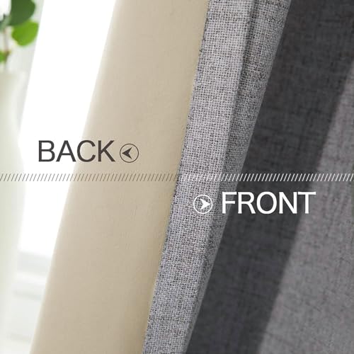 100% Blackout Linen Curtains for Bedroom 52x90 Inches Grey (Grey / 52"W x 90"L (Pack of 2))