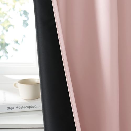 100% Blackout Short Curtains for Small Window (100% Blackout - Baby Pink / 42"W x 36"L (Pack of 2))
