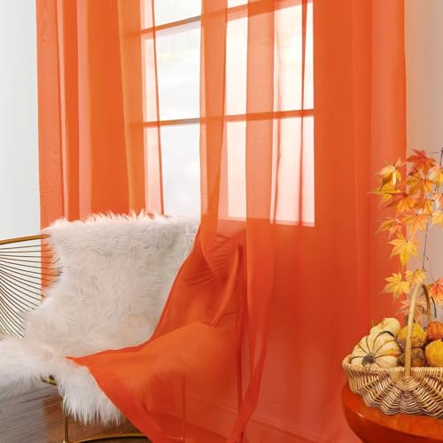 Solid Sheer Rod Pocket Curtain Voile Draperies 2 Panels White Beige Black Grey Coffee 52 Inch Width 45 Inch Long 1 Pair for Kitchen Bedroom Children Living Room Yard (Burnt Orange / 52"W x 45"L (Pack of 2))