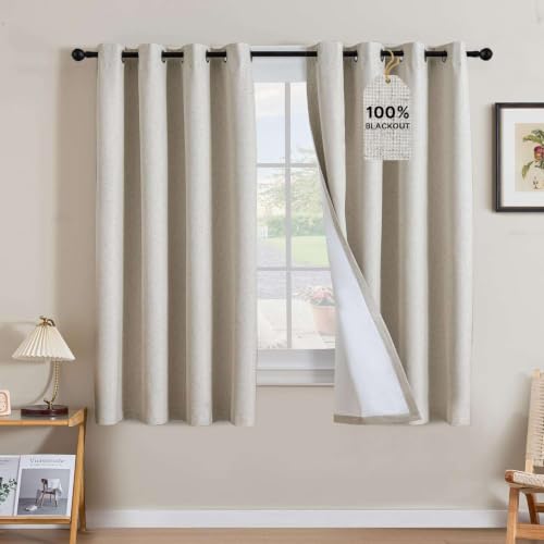 100% Blackout Linen Curtains 63" L 2 Panels Heathered Linen (Heathered Linen / 52"W x 63"L (Pack of 2))