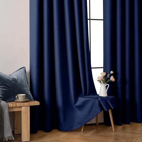 Navy Blue Blackout Bedroom Curtains Drapes 84 Inch Long 52"x84" (Navy Blue / 52"W x 84"L (Pack of 2))