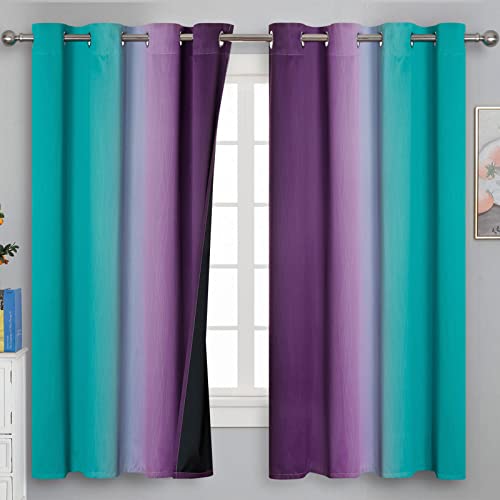 Ombre Teal and Purple Blackout Curtains for Kids Bedroom (Purple and Teal / 52"W x 63"L (Pack of 2))