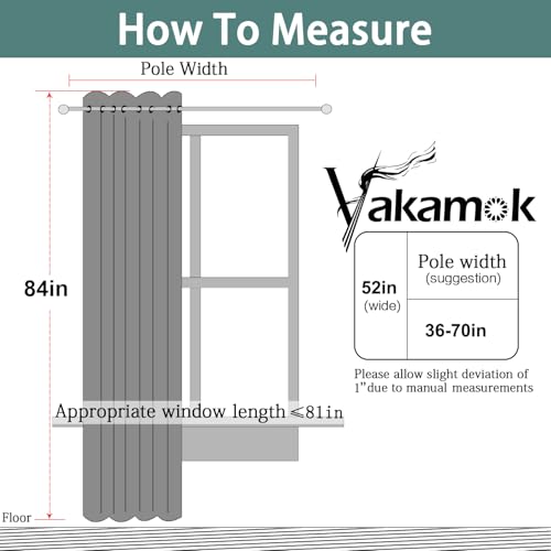 Black Blackout Curtains 84 Inches Long for Bedroom 52" Wide 1 Panel (52"W x 84"L (Pack of 1) / Black)