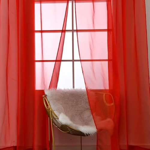 Basic Rod Pocket Sheer Voile Window Curtain Panels Red 1 Pair 2 Panels 52 Width 36 Inch Long for Kitchen Bedroom Children Living Room Yard（Red (Red / 52"W x 36"L (Pack of 2))