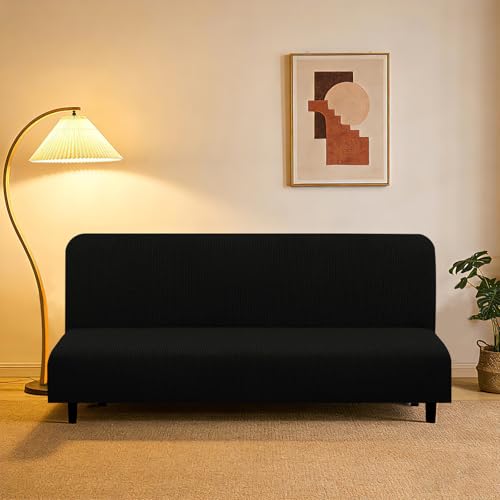 Stretch Futon Cover Armless Bed Slipcover (Black / Futon)