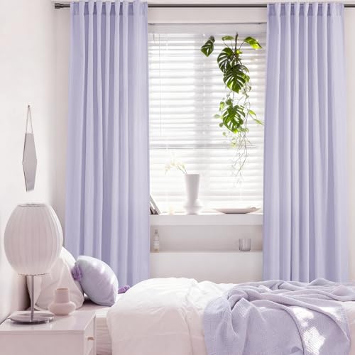 Lavender Semi Sheer Linen Purple Curtains 120 Inches Extra Long Ceiling to Floor for Purple Room Decor Back Tab Light Filtering Window Treatment Panels Drapes Luxury Elegant Sheer Violet (Purple / 52"W x 120"L (Pack of 2))