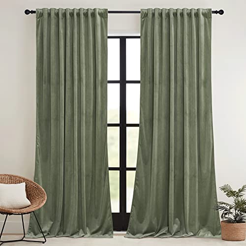 Sage Green Velvet Curtains for Bedroom Living Room 80 inches Long (Sage Green / 52"W x 80"L (Pack of 2))