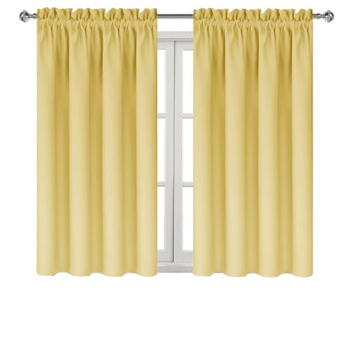 Blackout Curtains for Bedroom Living Room 42 x 45 Inch Long 2 Panels (Light Yellow / 42"W x 45"L (Pack of 2))