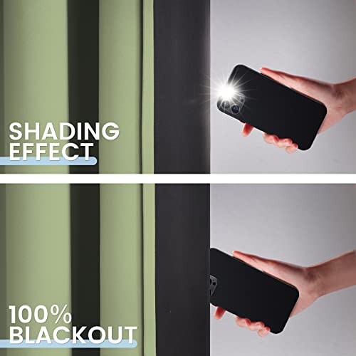 Sage 100% Blackout Curtains Room Darkening Living Room 84 Inch (Sage / 52"W x 84"L (Pack of 2))