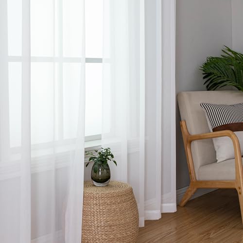 White Sheer Curtains 90 Inches Long (White / 42"W x 90"L (Pack of 2))