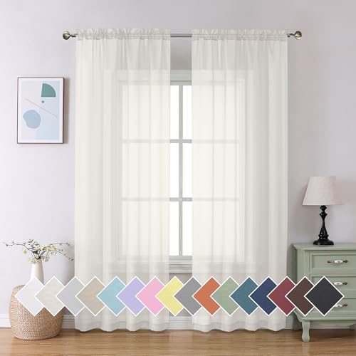 Modern Sheer Window Curtains (42"W x 90"L (Pack of 2) / Ivory)