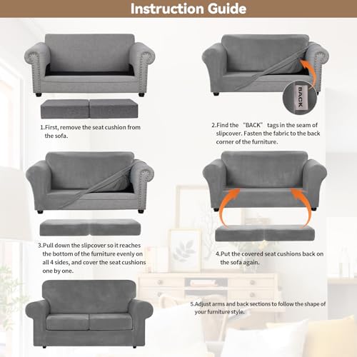 Velvet Stretch 3 Pieces Couch Cover for Sofa Washable (Medium / Light Grey)