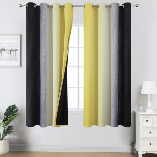 Black and Yellow Ombre Blackout Curtains 63 Inches Long (Black and Yellow / 52"W x 63"L (Pack of 2))